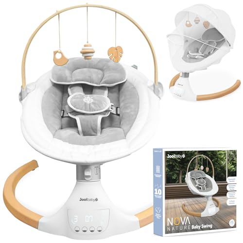 Nova Nature Baby Swing for Newborns – Natural Wood Toys, Electric Motorized Infant Swing, Bluetooth Music – Jool Baby