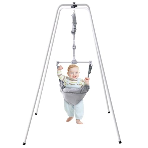 VEVOR Baby Jumper Bouncer, Height-Adjustable Baby Jumpers with Stand, Quick-Folding Toddler Infant Jumper for 6+ Months, Indoor/Outdoor Jumper Exerciser Gift for Babies, 35LBS Loading