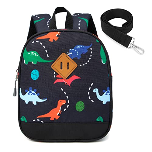 JinBeryl Toddler Backpack with Leash for Boys or Girls, Mini Size, Dinosaur Black
