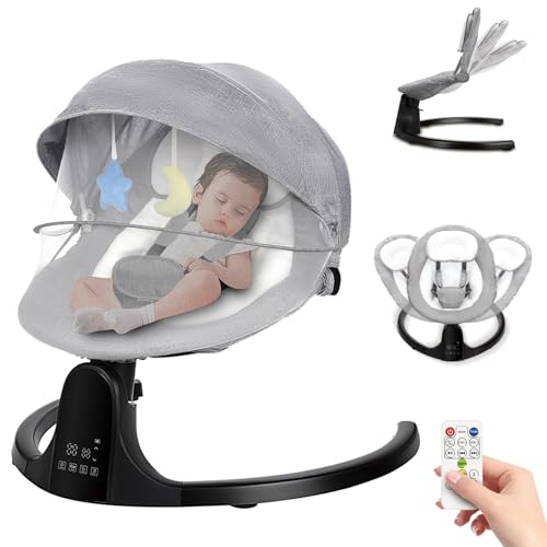 Automatic Baby Swing for Newborn Infants with 5 Speeds 3 Seat Angles, Electric Infant Swing Newborn Swing for Baby Boy Girl, Portable Baby Rocker Swing, Baby Bouncer with 10 Lullabies, Remote Control