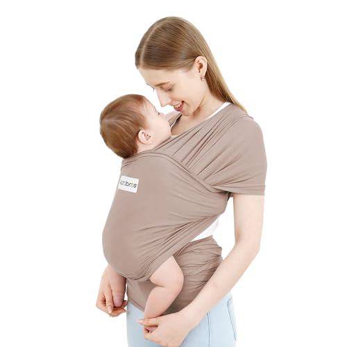 Acrabros Baby Wrap Carrier,Hands Free Baby Carrier Sling,Lightweight,Breathable,Softness,Perfect for Newborn Infants and Babies Shower Gift,Dark Cappuccino