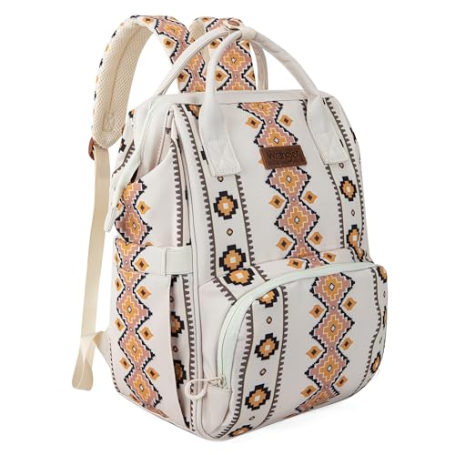 Wrangler Diaper Bag Backpack Organized Travel Baby Bag with Stroller Strap Aztec White