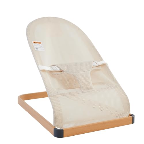 ANGELOGJGT Baby Bouncer – Portable Bouncer Seat for Babies, Ergonomic Design Baby Bouncy Seats Infant with Mesh Fabric Natural Vibrations, Beige