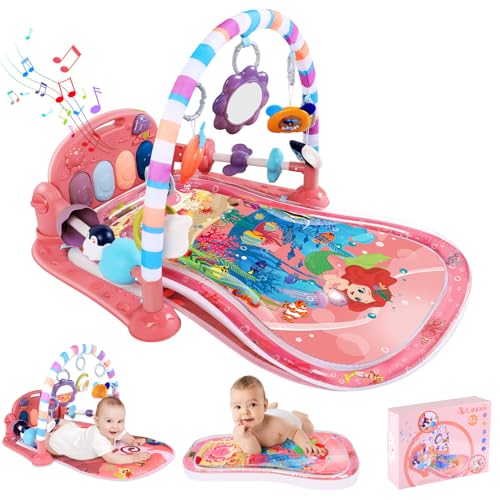 Looxii 2 in 1 Baby Play Gym with Tummy Time Water Play Mat, Kick and Play Piano Gym with Sound and Lights for Newborn, Floor Activity Gym with Hanging Toys 0 3 6 12 Months Girl & Boy Gifts