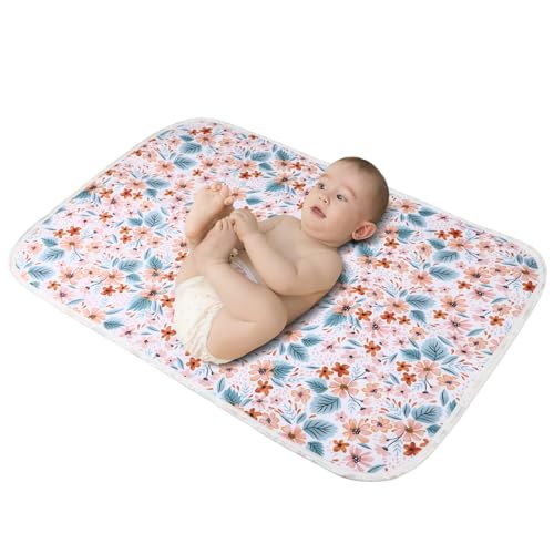 Baby Diaper Changing Pad, 21 5/8″ x 31.5″ Waterproof Changing Pad Liners 2Pack – Reusable Soft and Absorbent Portable Changing Mat(Flower1PCS)