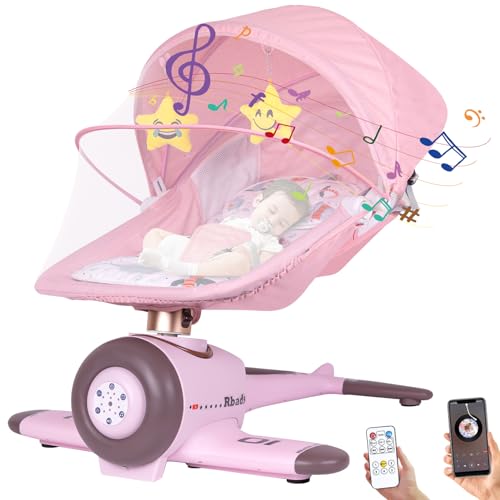 Baby Swings for Infants, Remote Indoor Baby Swing to Toddler for Newborn, Portable Baby Bouncer and Rocker for Babies Boys Girls 0-6 Months with 4 Speeds, Bluetooth Music, 4-Speed Timer (Pink)