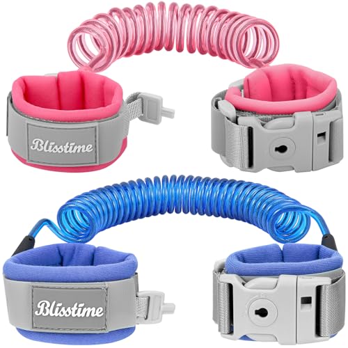 Blisstime Toddler Leash, 2 Pack Kid Leash Anti Lost Wrist Link with Key Lock Baby Leash Harness for Toddler (Blue+Pink)