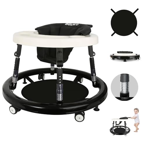 Baby Walker, Shockproof 10-Gear Height Adjustable Baby Walker with Wheels,Infant Toddler Walker with Foot Pads, Anti-Fall Baby Walker Activity Center Bouncer Combo for Boys Girls Babies 6-18 Months