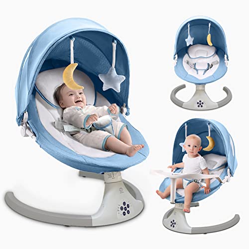 ZRWD Baby Swing for Infants, 5 Speed Electric Bluetooth Baby Rocker for Newborn, 3 Timer Settings & 10 Pre-Set Lullabies, Portable Baby Rocker with Tray and Remote Control for 5-26 lbs, 0-12 Months