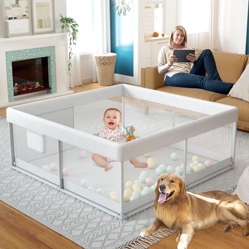 Fodoss Baby Playpen, 47x47inch Baby Playpen for Babies and Toddlers, Small Baby Play Pen for Floor, Safety Non-Slip Toddler Playpen with, Kids Activity Center, Baby Play Yards for Indoor & Outdoor