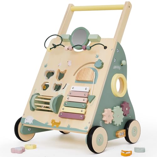 Wooden Baby Walker, Baby Push Walker, Adjustable Speed Baby Walker with Wheel for Boys and Girls, Montessori Walker Toy, Toddler Activity Center