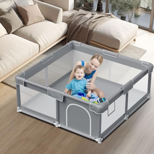 Baby Playpen Baby Play Pen for Babies and Toddlers Safe Anti-Fall Baby Play Yards Indoor & Outdoor Sturdy Safety Baby Activity Center with Soft Breathable Mesh Baby Fence 50×50 Inch