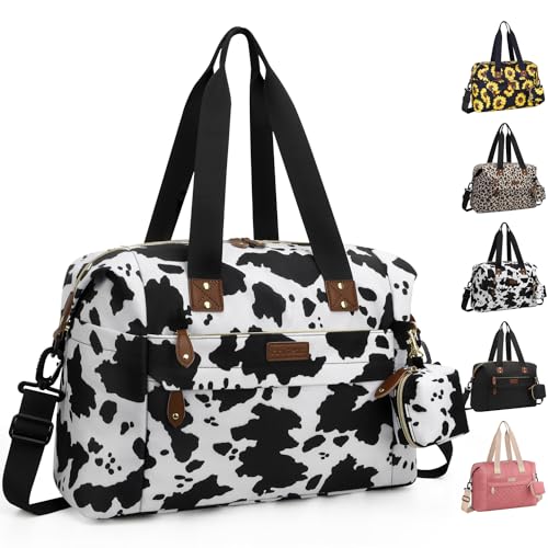Pritent Diaper Bag Tote – Diaper Baby Bags with Pacifier Case, Shoulder Straps, Stroller Clips, Waterproof Large Mommy Bag Maternity Bag Travel Baby Bag for Mom and Dad, Cow Print