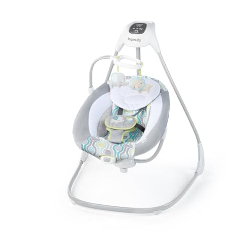Ingenuity SimpleComfort Lightweight Compact 6-Speed Multi-Direction Baby Swing, Vibrations & Nature Sounds, 0-9 Months 6-20 lbs (Everston)