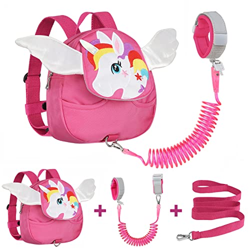 Accmor Toddler Harness Backpack Leash, Cute Unicorn Back Pack with Kids Anti-Lost Wrist Link, Mini Child Schoolbag with Wristband Tether Strap and Protection Leash for Baby Girls (Pink)
