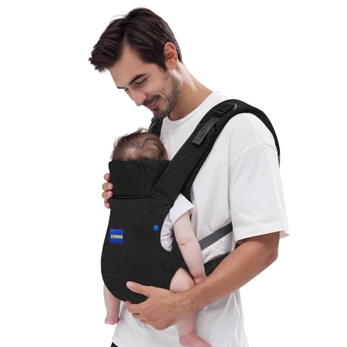 Newborn Carrier,Cozy Baby Wrap Carrier(7-44lbs), Baby Carrier, with Hook&Loop for Easily Adjustable, Soft Fabric, Black-Available in All Seasons