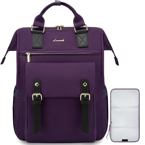 LOVEVOOK Diaper Bag Backpack, Large Baby Bag, Travel Diaper Tote Bags for Mom Dad, Diaper Bag with Leather Buckle, Changing Pad, Stroller Strap & Insulated Pocket, Purple