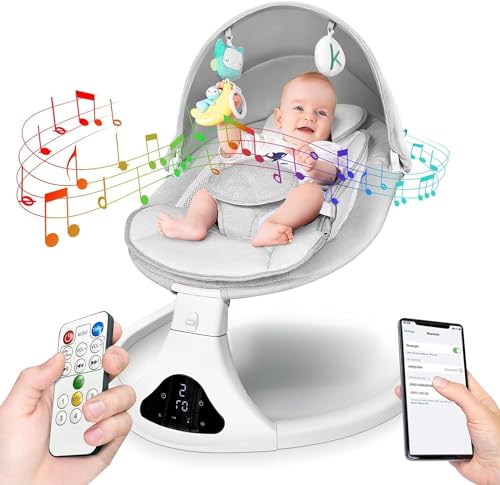 Baby Swings for Infants-Electric Bluetooth Infant Swing with Remote Control with 5 Speeds, 3 Seat Positions (Gray)