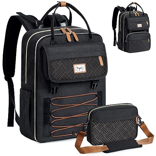 Tonyeee Diaper Bag Backpack with Removable Cross Body Bag & 2 Compartments, Large Baby Diaper Bag with Changing Pad, Unisex Backpack Diaper Bag, Black