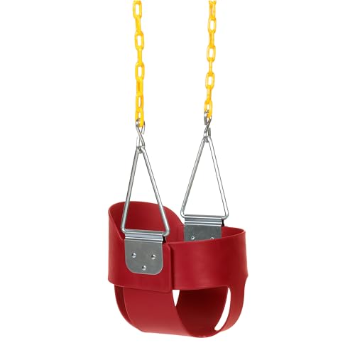 Eastern Jungle Gym Heavy-Duty High Back Full Bucket Toddler Swing Seat | Coated Swing Chains Fully Assembled | Red Swing Set Accessory