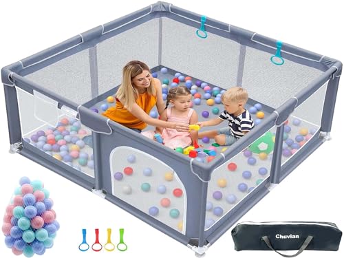 Baby Playpen, Playpen for Babies and Toddlers Activity Center, Baby Playard for Indoor & Outdoor, Sturdy Safety Baby Fence with Soft Breathable Mesh, Marine Balls, Baby Pull Rings, 50 * 50Inch