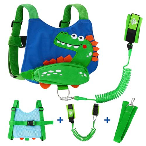 Toddlers Leash for Walking + Anti Lost Wrist Link Safety Wrist 4 in 1 for Toddlers, Child, Babies & Kids, Safety Harness Kids Walking Wristband Assistant Strap Belt (Dinosaur)