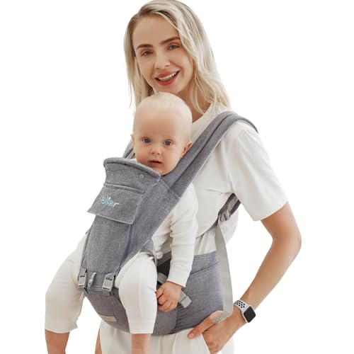 Bear Baby Carrier, 6-in-1 Baby Carrier Newborn to Toddler with Hip Seat (Ergonomic M Position) for 3-36 Month/ 7-44lbs Baby, Adjustable Size for Enhanced Lumbar Support, Perfect for On-The-go