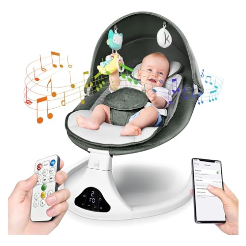 Baby Swing for Infants, Portable Electric Baby Swing Bluetooth Support with 5 Swing Speed 12 Lullabies, Remote Control/Touch Panel – Infant Swing for Indoor and Outdoor Use, Green