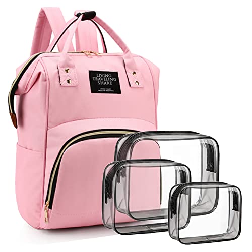 Diaper Bag with Organizing Pouches, Nappy Bags Handbag Multifunction Diaper Bag for Baby Care Travel Backpack Large Capacity Light Pink
