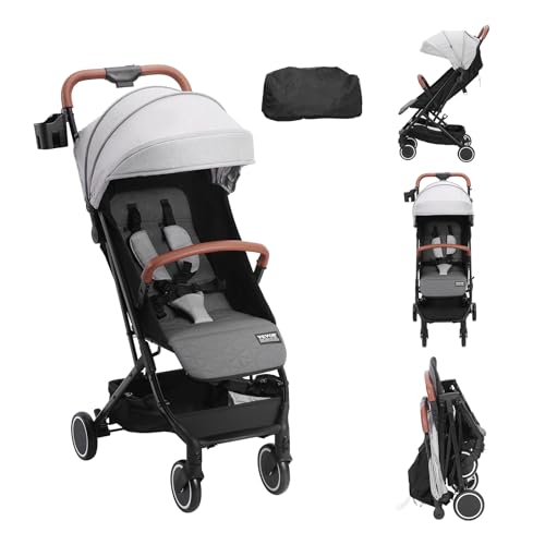 VEVOR Standard Baby Infant Stroller, Toddler Stroller with 95°-150° Adjustable Backrest & & 0/90°Adjustable Footrest & One-Click Folding, Newborn Stroller with Cup Holder and Carry Bag, Light Grey
