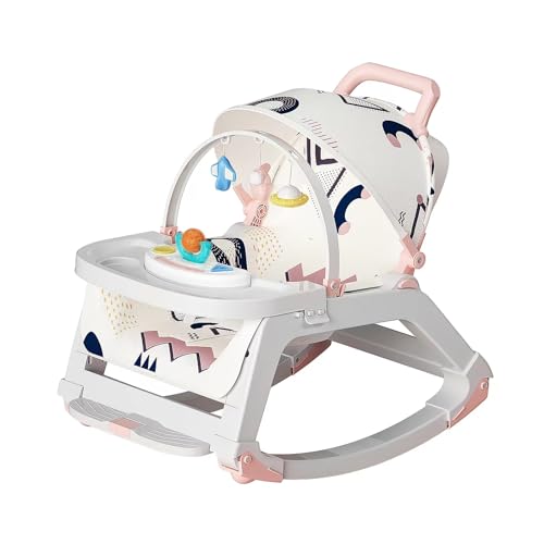 5-1 Baby Bouncer Ifant Seat，Baby Bouncer and Push Walker Cambo，Ifant to Toddler Adjustable Bouncer Chair，Portable Rocker Chair with Wheels,Toy Snack Tray and Canopy for Outdoor，0-36 Months