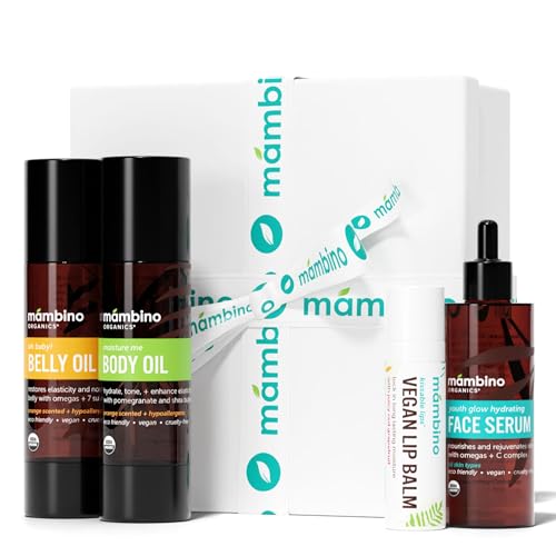 Mambino Organics Bun in the Oven Kit – All Natural Skincare Set for Pregnant Women – Anti-stretch mark, Body Moisturizer, Lip Balm Gift Pregnancy Gift Set for First time Moms