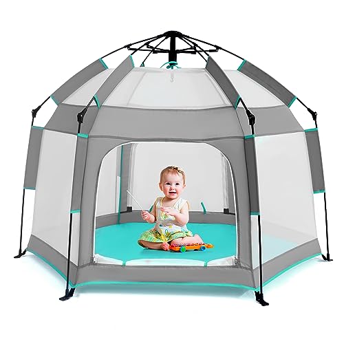 Bend River Baby Playpen with Canopy, Portable Baby Beach Tent, Toddler Play Yard Indoor and Outdoor, Foldable Mosquito Net for Infant – Grey