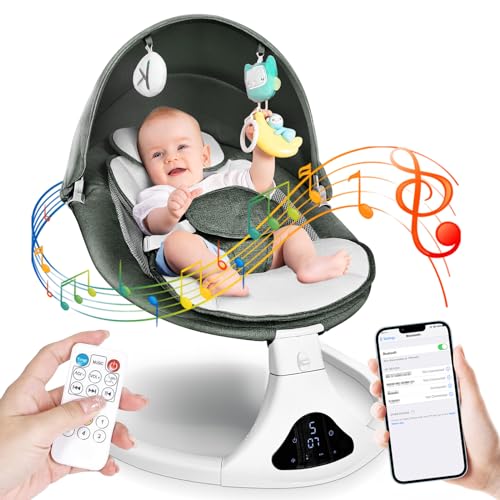 Baby Swing for Infant,Electric Baby Swing,Bluetooth Infant Swing for Newborn with Remote Control,12 Music,5 Speed,3 Seat Position,Baby Rocker for Baby 0-6 Month(Green)
