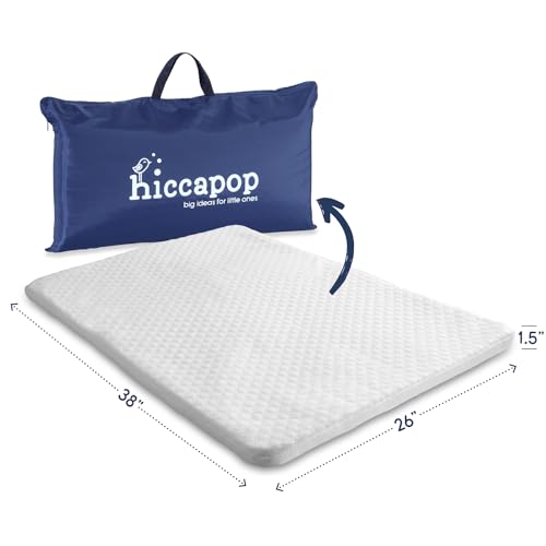 hiccapop Pack and Play Mattress Pad for (38″x26″x1.5″), Playpen Pad, Playard Mattress for Pack and Play, Pack N Play Mattress Topper with Carry Bag and Washable Cover, 1.5″ Thick