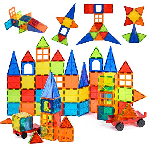 Nutty Toys Magnetic Tiles & Car Set, STEM Educational Magnet Building Blocks Top Kids Toddler Activities Birthday Gifts for Age 3 4 5 6 7 8 Year Old Best Boy Girl Christmas Stocking Stuffers Idea 2024