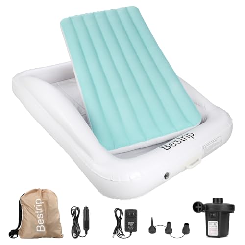 Bestrip Inflatable Toddler Travel Bed, Portable Kids Air Mattress with Electric Air Pump Toddler Blow Up Bed for Camping Road Trip Sleepover
