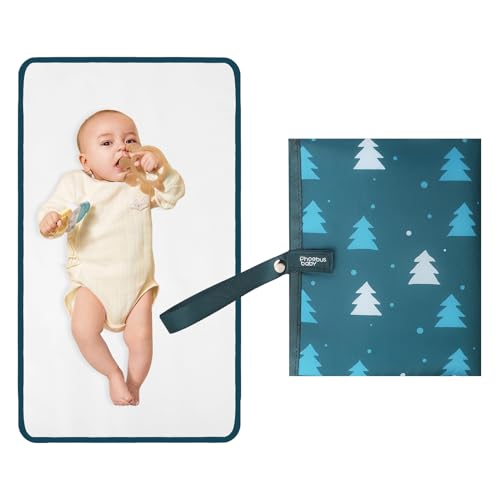 Portable Diaper Changing Pad for Baby – Waterproof Compact Changing Mat with Wrist Strap – Wipeable Travel Changing Pad for Diaper Bag – Gifts for Baby Shower by PHOEBUS BABY(Blue Pine Tree)