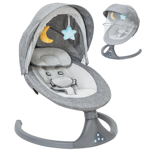 Baby Swing for Infants to Toddler,Electric Portable Baby Swing and Bouncer,Bluetooth Infant Swing for Newborn with Remote Control,10 Music,5 Speed,3 Seat Position,Baby Rocker for Baby 0-9 Month, Grey