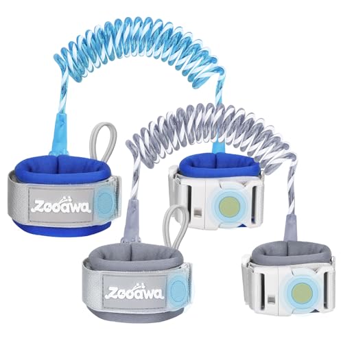 Zooawa Toddler Leash 2Pack, Toddler Kids Harness Anti Lost Wrist Link with Magnetic Lock, Reflective Safety Walking Harness Wristband Leashes for 2,3,4 Years Old Boys Girls, Blue+Gray