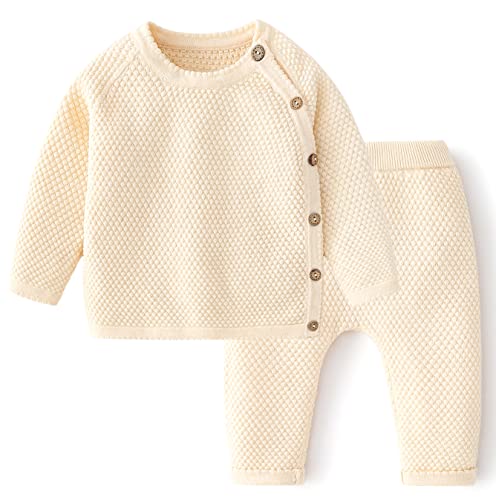 Miccina Toddler Baby Boys Girls Sweater Set Newborn Knit Crochet Outfit Pants Clothes Long Sleeve Pullover Sweatshirt Tops