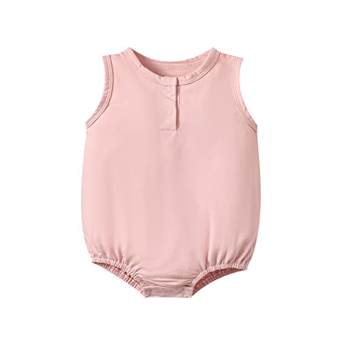 OPAWO Baby Bubble Romper Sleeveless Onsies for Baby Boy Girl Newborn Tank Top Onsies Jumpsuit Infant Button Front Bodysuit Undershirt 0-24 Months(Pink,0-3 Months)