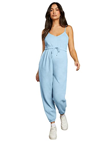 MakeMeChic Women’s Maternity Jumpsuit Sleeveless Drawstring Waist Overall Jumpsuits Light Blue L