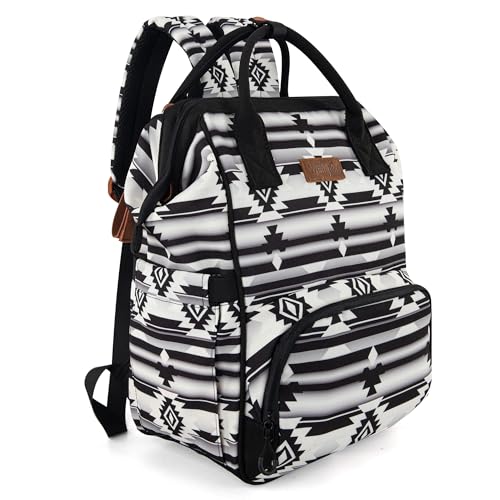 Wrangler Aztec Backpack Organized Daypack Travel Baby Bag with Stroller Strap and Side Bottle Pockets WG2204-9110BK