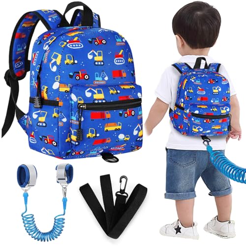 Accmor Toddler Backpack Harness Leash, Mini Baby Walking Backpacks with Anti Lost Wrist Link, Cute Truck Kids Back Pack Harnesses Leashes Tether for 1-3 Yeas Boys Outdoor Travel