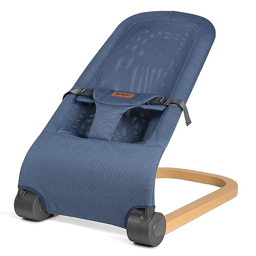 Jimglo Baby Bouncer, Portable Infant Bouncer Seat for babies, Newborn Bouncy with Mesh, Foldable, Blue