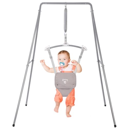 Baby Jumper with Stand, Baby Jumpers and Bouncers, Baby Exerciser Suitable for 6-24 Months, Easy to Assemble & Store Jumper for Baby (Grey)