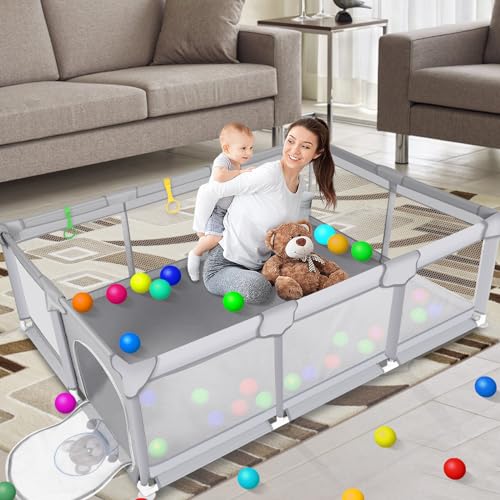 Baby Playpen Play Pen for Toddlers: 74×50 Play Yard for Babies, Portable Baby Fence for Outdoor & Indoor, BPA-Free, Safe, No Gaps Kids Playpen with Soft Breathable Mesh