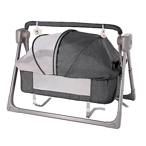 Shikiy Electric Baby Swing Baby Cradle Electric Swing 5 Speeds Auto Rocking Basket Bassinet Portable Baby Swing with Remote Control and Mat Bluetooth Music Rocking Bassinet for Baby 0-36 Months