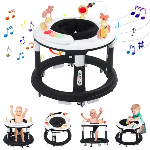 Baby Walker, 5 in 1 Walker for Baby Boy Girl 6-12 Months, Foldable Baby Walker with Wheels, Activity Center for Toddler Infant 6-18 Months with Bouncer & Learning Mode, Music, Adjustable Heights